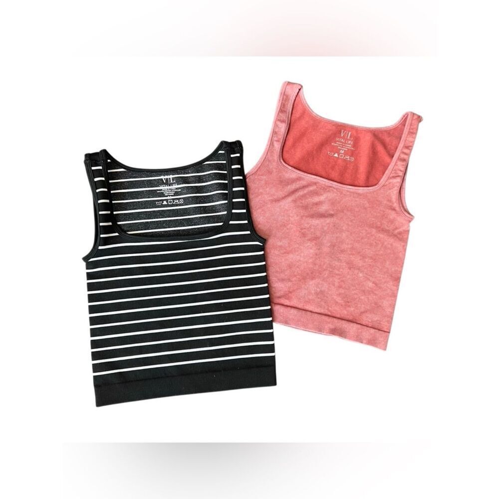 Vital Life ribbed crop tank top set Size Medium striped Solid